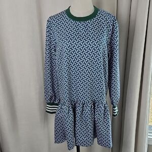 Addison Bay Long Sleeve Vine Dress: Geo Trelis- Green/Pink/Teal